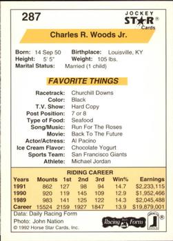 1992 Jockey Star #287 Charles R. Woods Jr. Back